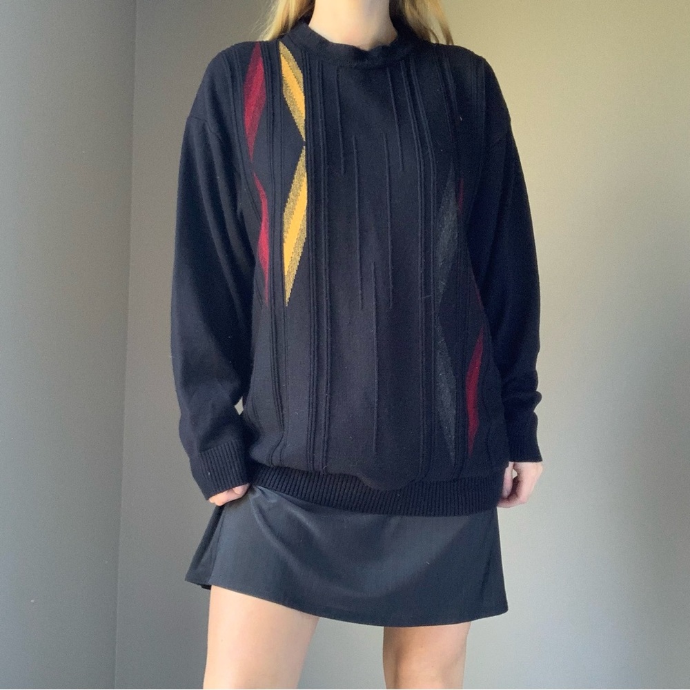 Vintage Pronto Uomo medium black textured 3D geometric grandpa sweater